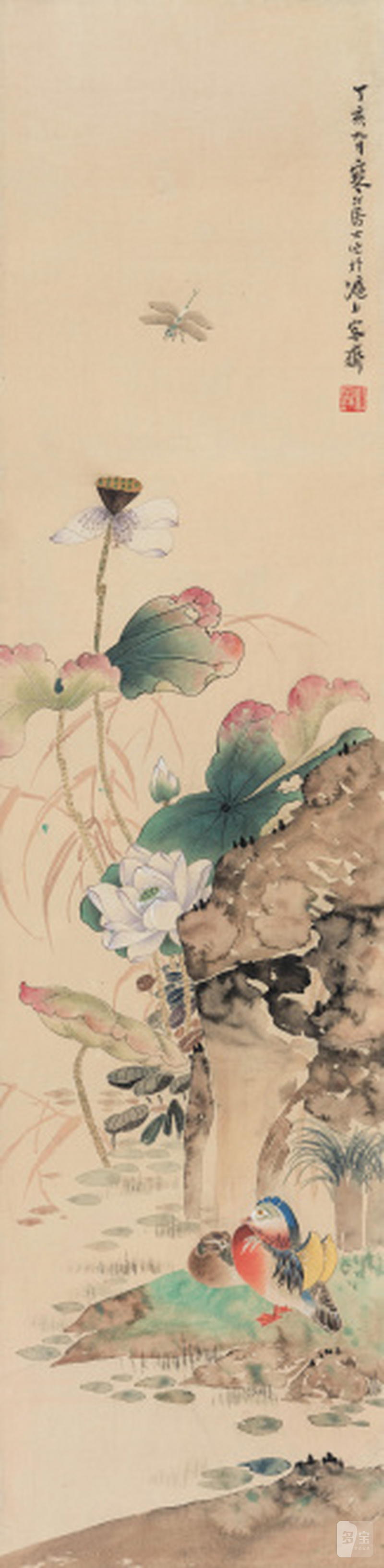 江寒汀 1903-1963 荷塘佳偶 - 图1